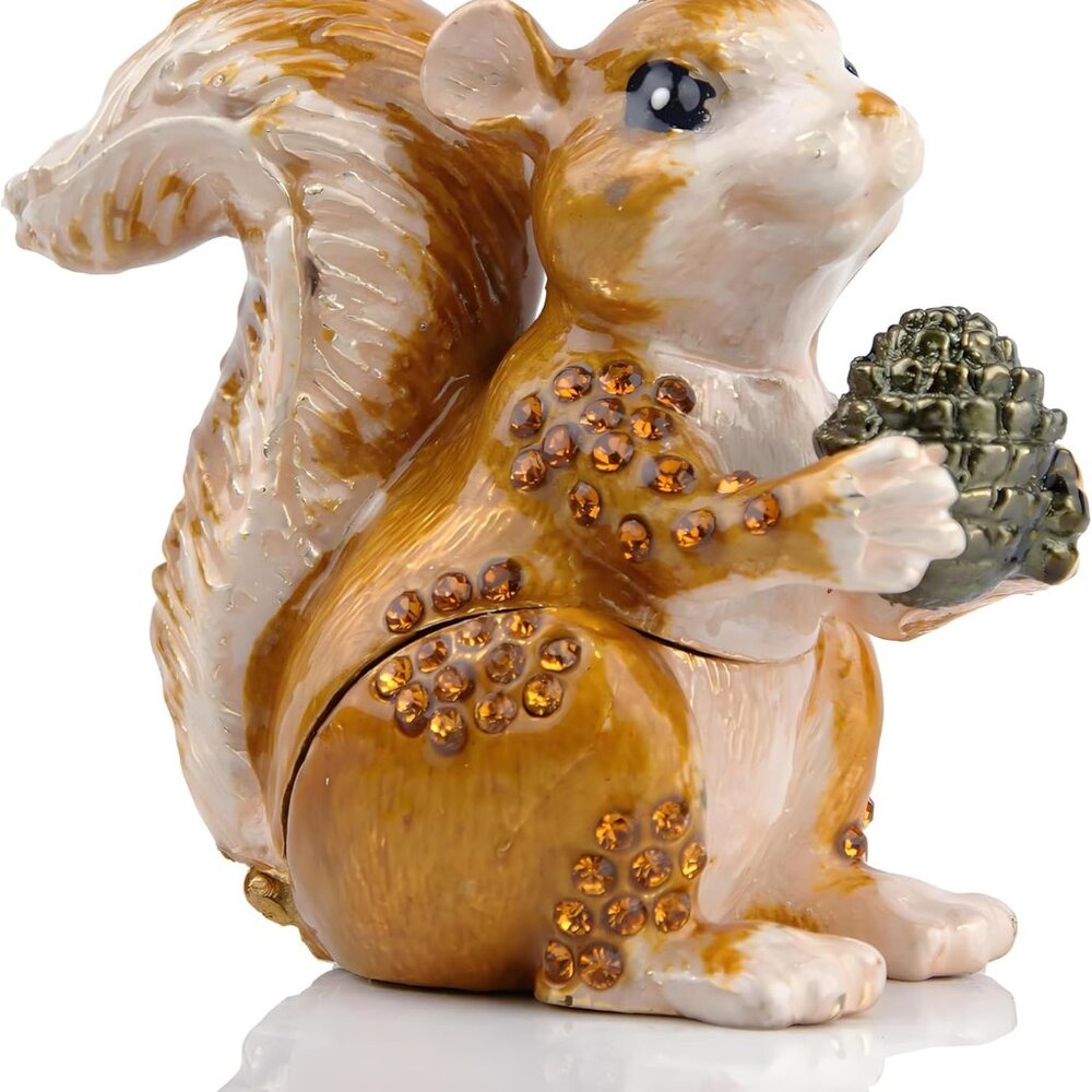 Hand Painted Squirrel Jewelry Boxes Trinket Box Hinged Squirrel Figurine Gift Fo